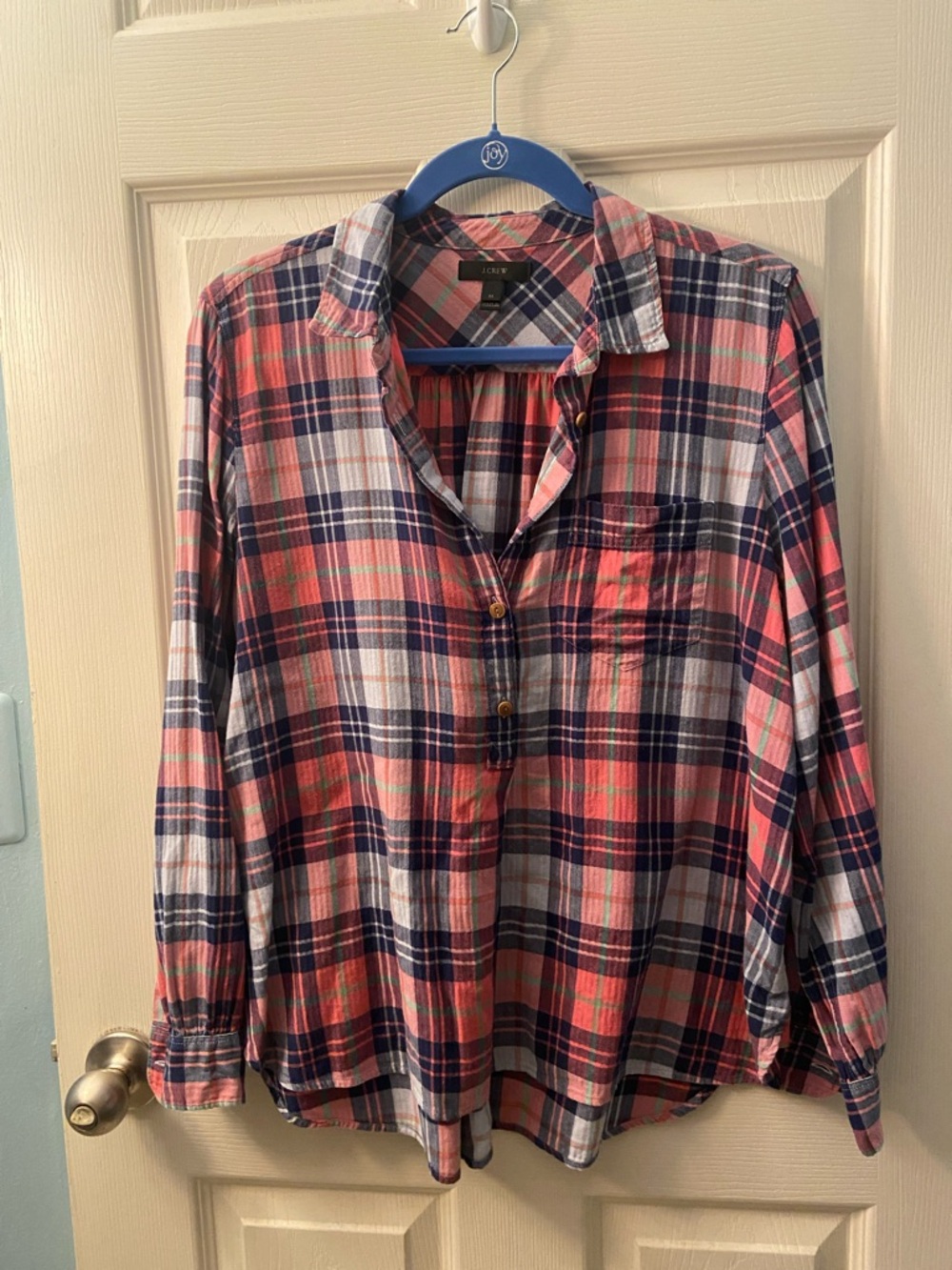 J Crew Cozy Plaid Button-Front Shirt - Pink, Navy & gray